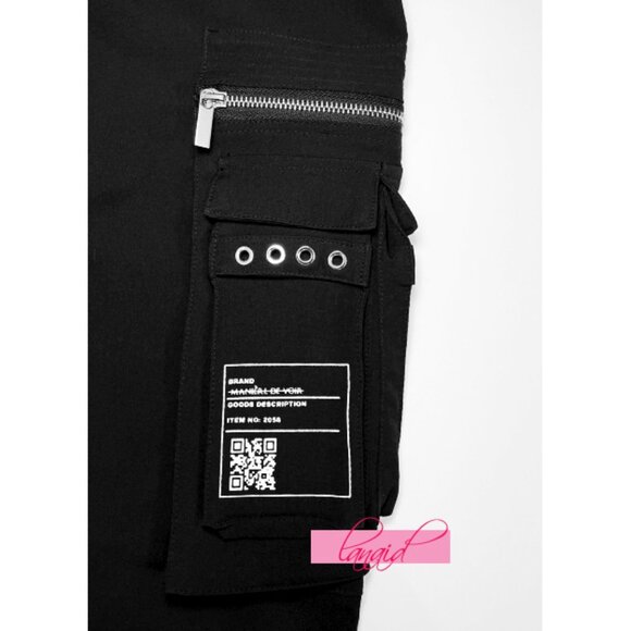 Maniere De Voir Cargo Pants Marble Matte Chain Black High-Rise Waist Edgy Gothic - Picture 7 of 10